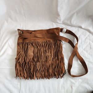 Steve Madden Brown Fringe Purse Faux Suede Crossbody Bag Boho Cottagecore Fairy